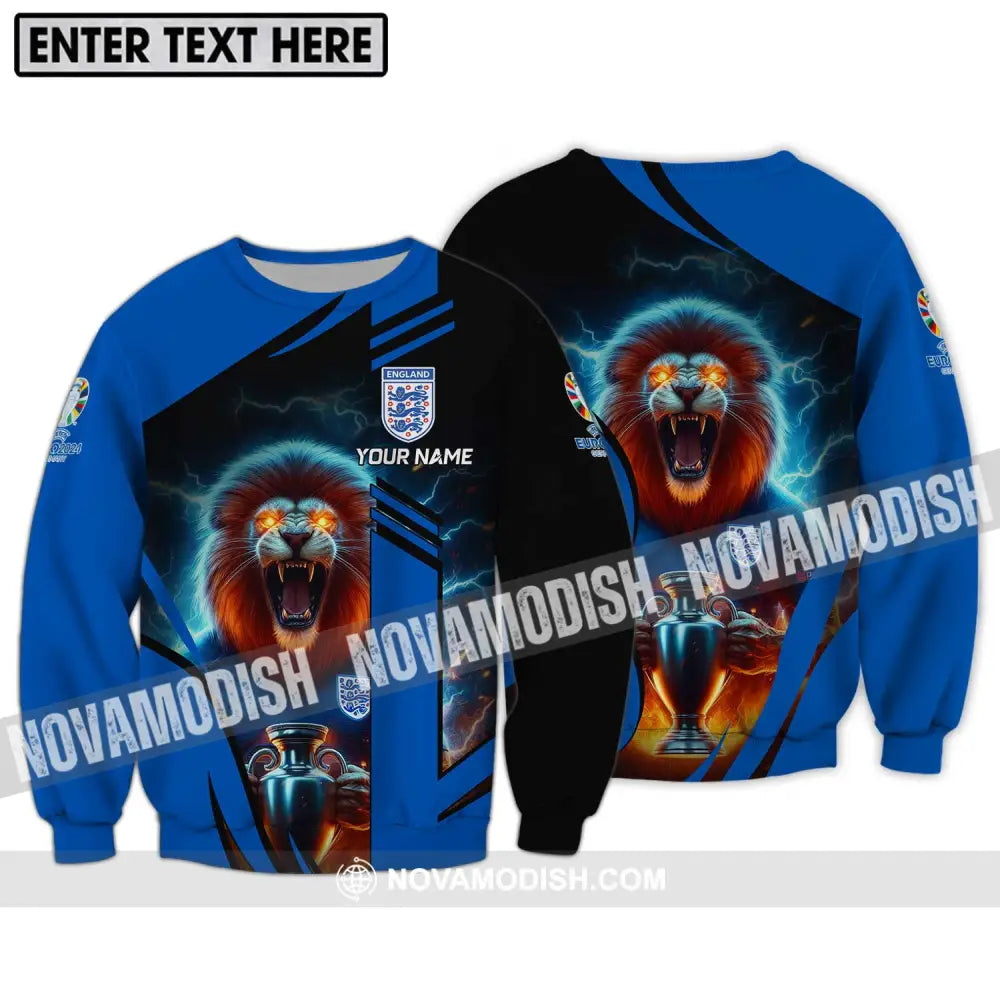 Unisex Shirt - Custom Name Lion And Cup England Euro 2024 Team Long Sleeve / S T-shirt