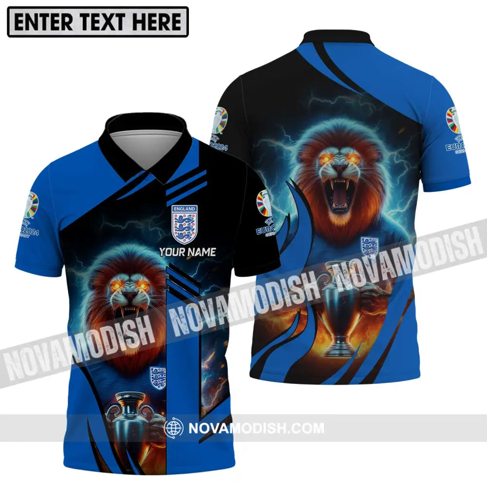 Unisex Shirt - Custom Name Lion And Cup England Euro 2024 Team Polo Shirt / S T-shirt