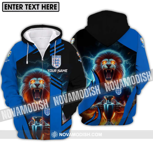 Unisex Shirt - Custom Name Lion And Cup England Euro 2024 Team Zipper Hoodie / S T-shirt
