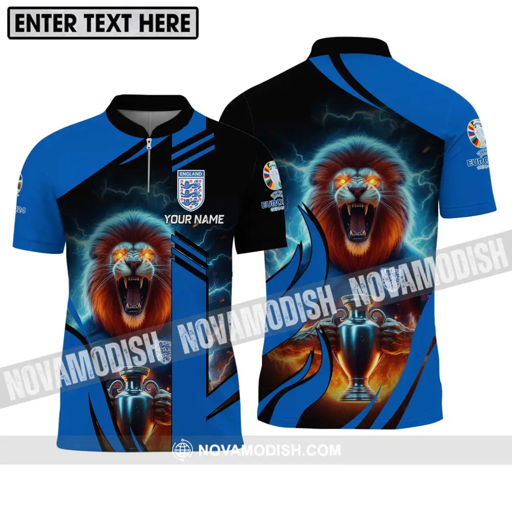 Unisex Shirt - Custom Name Lion And Cup England Euro 2024 Team Zipper Polo Shirt / S T-shirt