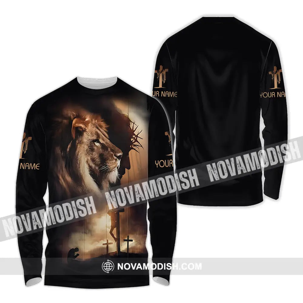 Unisex Shirt - Custom Name Shirt Lion Jesus Long Sleeve Shirt / S T-shirt