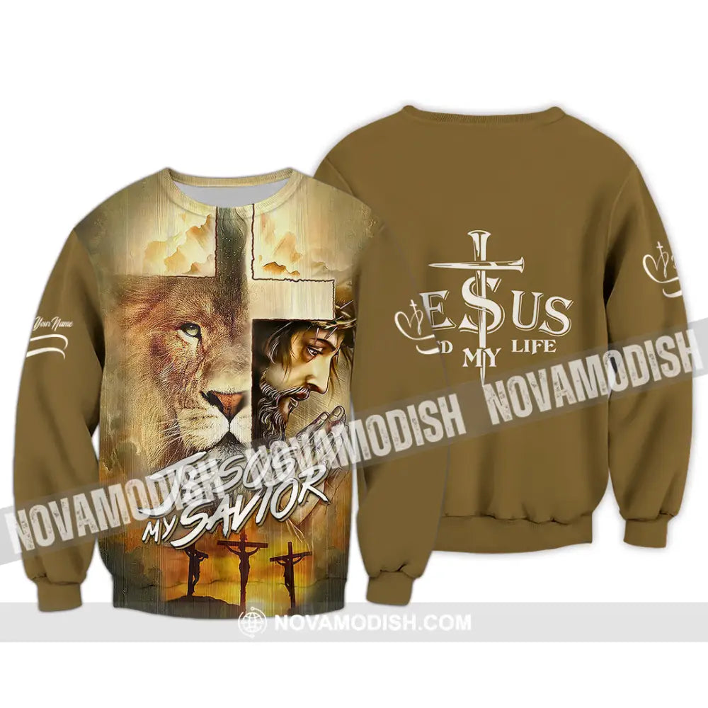 Unisex Shirt - Custom Name Lion Shirt Jesus Saved My Life Long Sleeve / S T-shirt