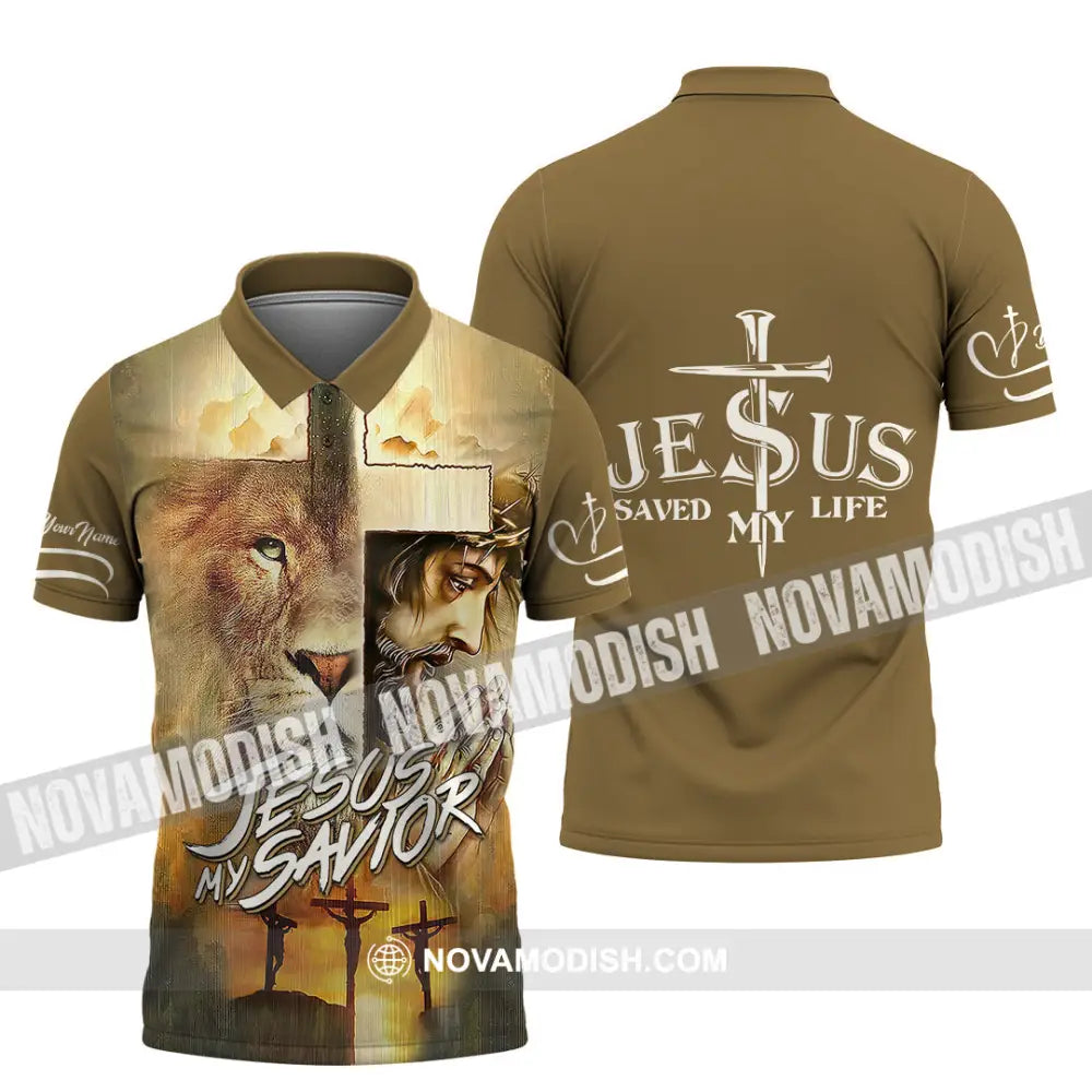 Unisex Shirt - Custom Name Lion Shirt Jesus Saved My Life Polo Shirt / S T-shirt