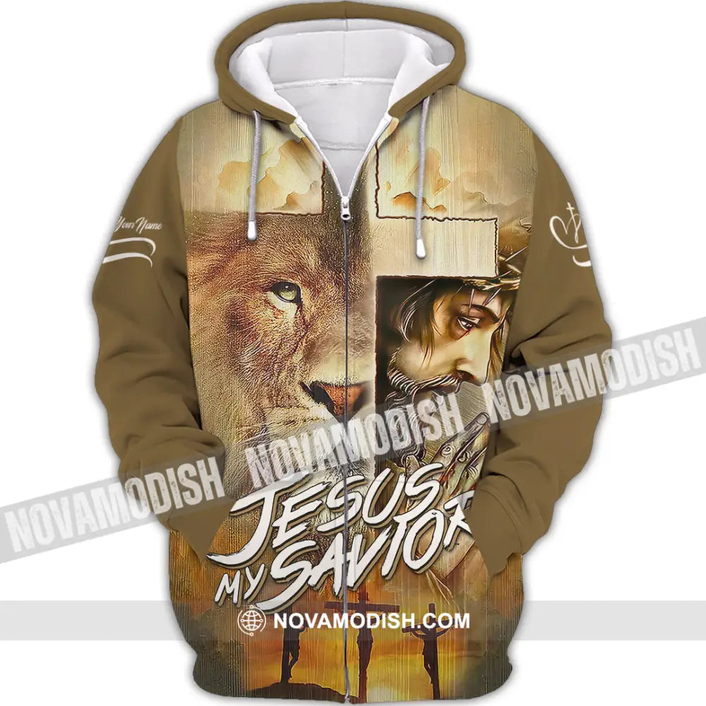 Unisex Shirt - Custom Name Lion Shirt Jesus Saved My Life Zipper Hoodie / S T-shirt
