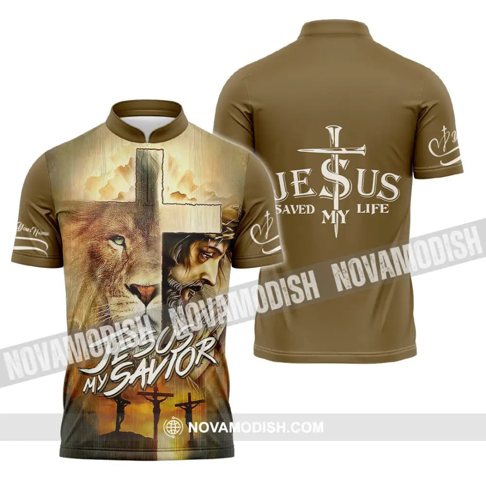 Unisex Shirt - Custom Name Lion Shirt Jesus Saved My Life Zipper Polo Shirt / S T-shirt