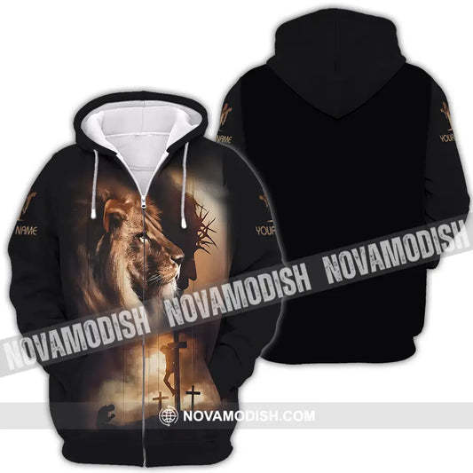 Unisex Shirt - Custom Name Shirt Lion Jesus Zipper Hoodie / S T-shirt