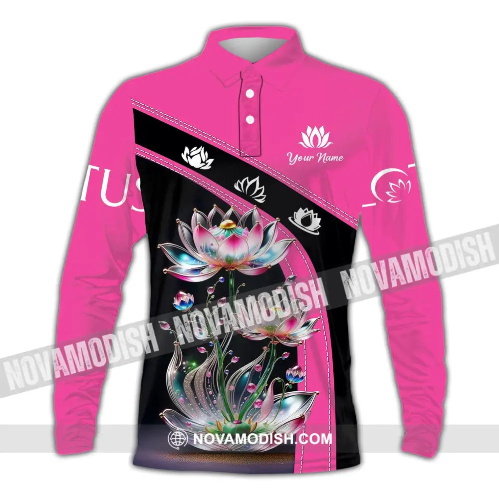 Unisex Shirt - Custom Name Lotus Long Sleeve Polo / S T-Shirt