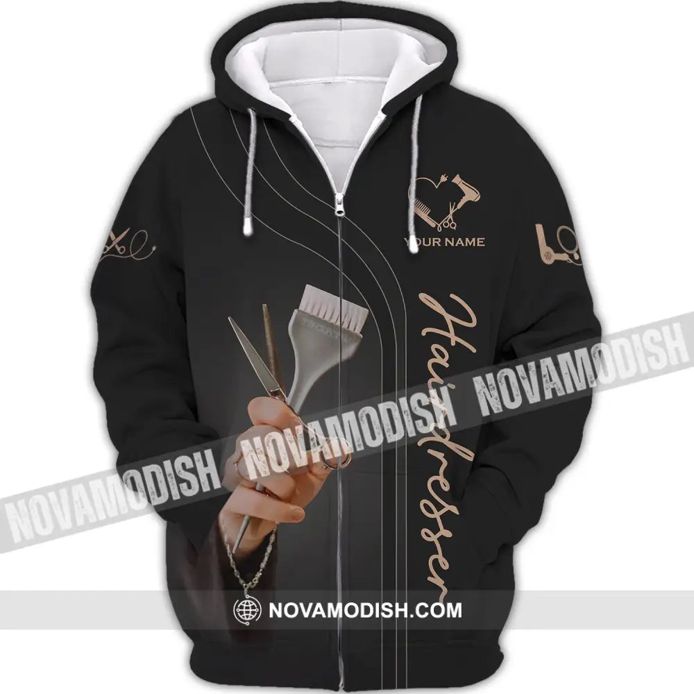 Unisex Shirt - Custom Name Shirt - LOVE Gift For Hairdresser Zipper Hoodie / S T-shirt
