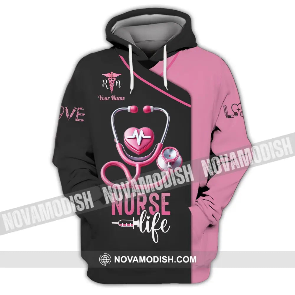 Unisex Shirt - Custom Name Love Nurse Life Hoodie / S T-Shirt