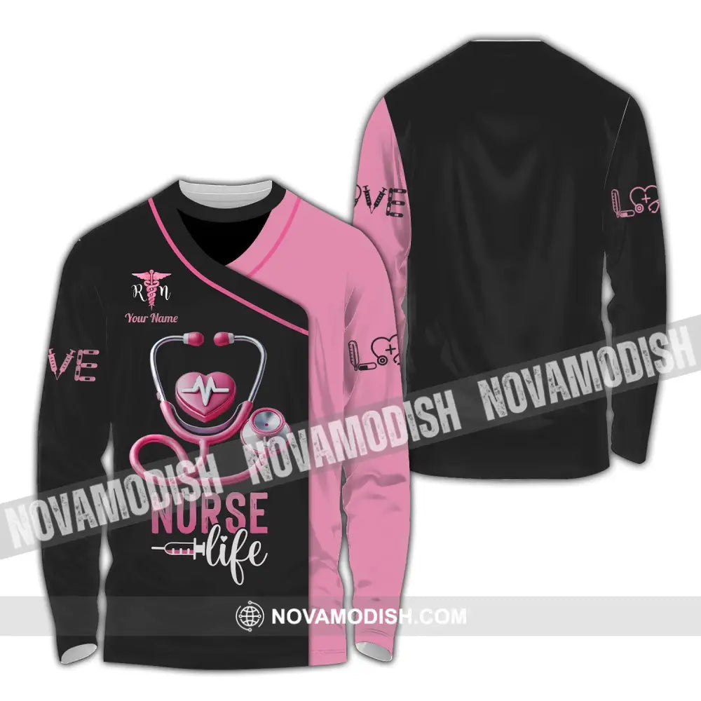 Unisex Shirt - Custom Name Love Nurse Life Long Sleeve / S T-Shirt