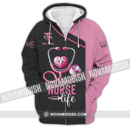 Unisex Shirt - Custom Name Love Nurse Life Zipper Hoodie / S T-Shirt