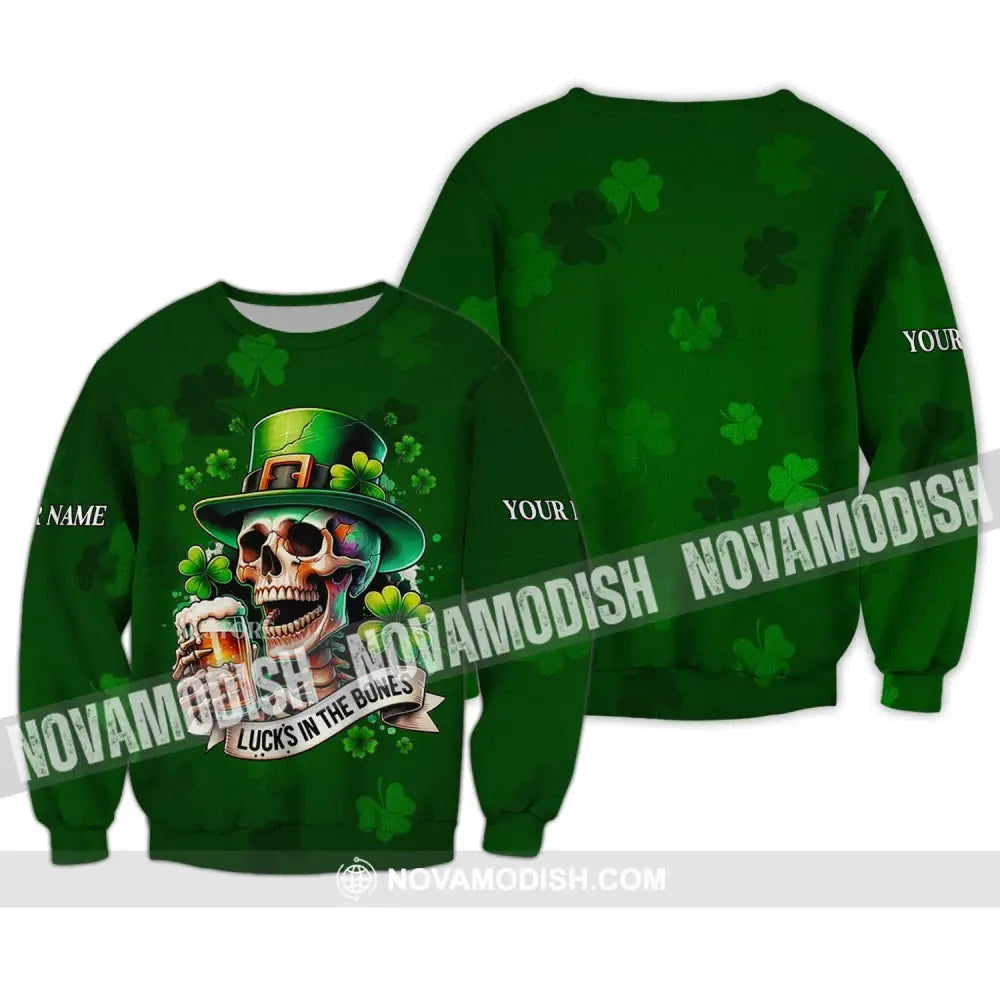 Unisex Shirt - Custom Name Shirt - Lucks In The Bones Happy Saint Patrick’s Day Long Sleeve / S T-shirt