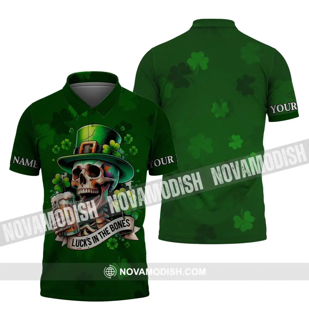 Unisex Shirt - Custom Name Shirt - Lucks In The Bones Happy Saint Patrick’s Day Polo Shirt / S T-shirt