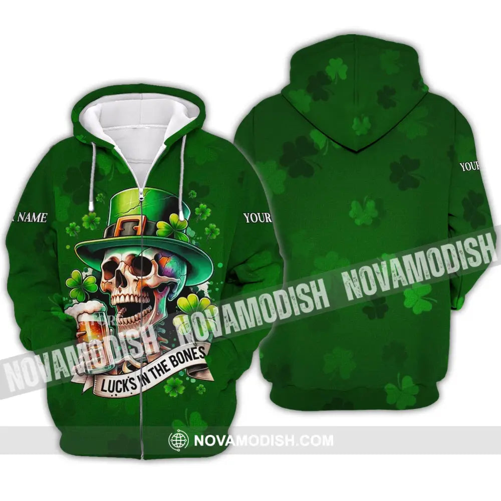 Unisex Shirt - Custom Name Shirt - Lucks In The Bones Happy Saint Patrick’s Day Zipper Hoodie / S T-shirt