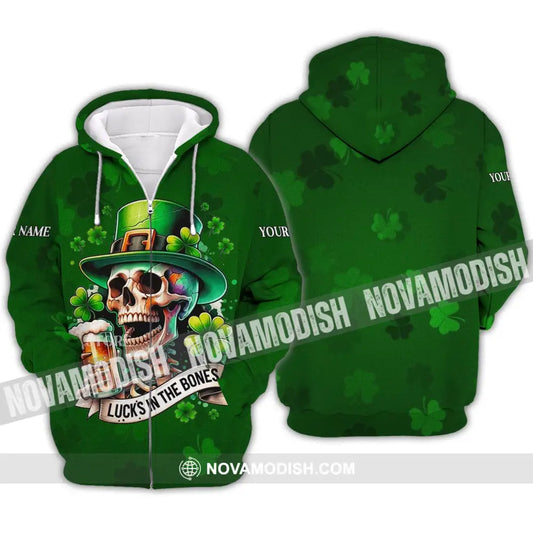Unisex Shirt - Custom Name Shirt - Lucks In The Bones Happy Saint Patrick’s Day Zipper Hoodie / S T-shirt