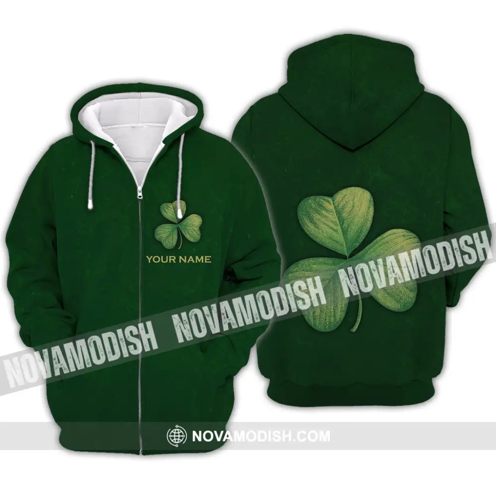 Unisex Shirt - Custom Name Shirt - Lucky Clover Happy Saint Patrick’s Day Zipper Hoodie / S T-shirt