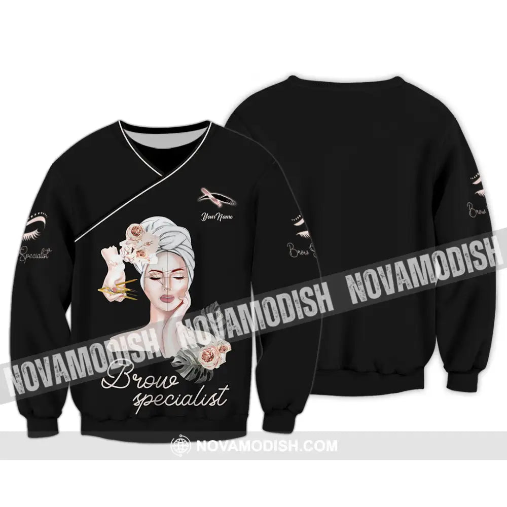 Unisex Shirt Custom Name Makeup Artist Brow Specialist Beauty Salon T-Shirt Long Sleeve / S T-Shirt