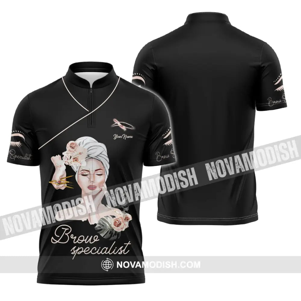 Unisex Shirt Custom Name Makeup Artist Brow Specialist Beauty Salon T-Shirt Zipper Polo / S T-Shirt