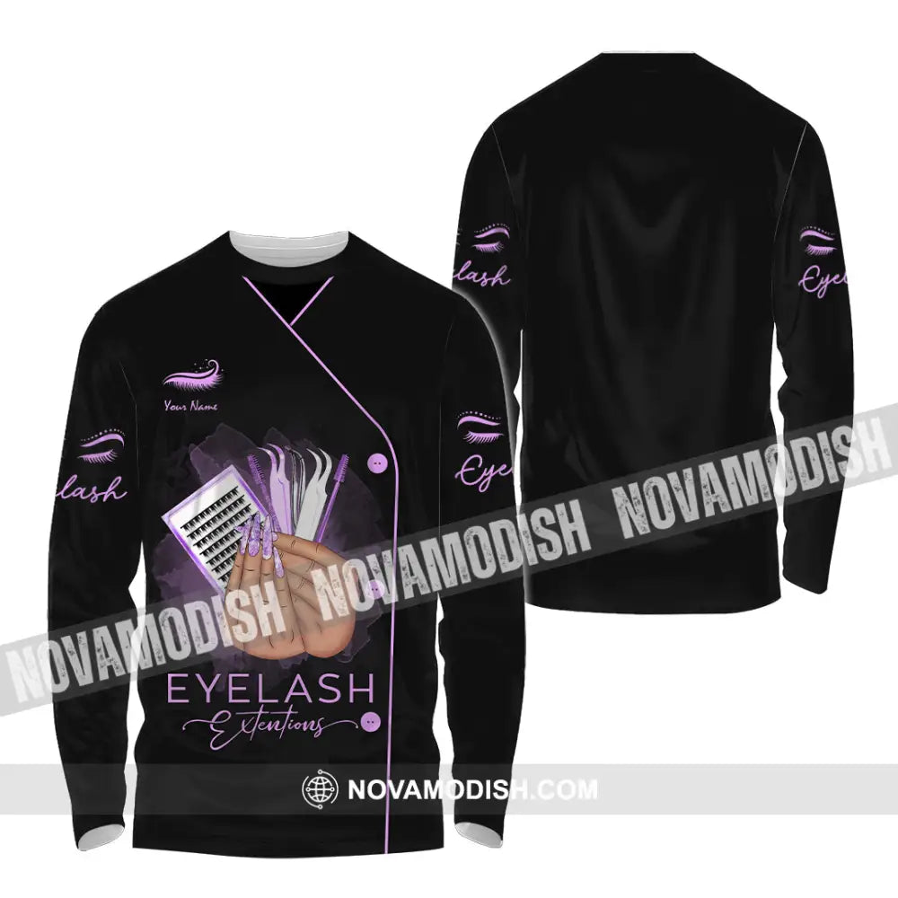 Unisex Shirt Custom Name Makeup Artist Eyelash Extension Beauty Salon T-Shirt Long Sleeve / S