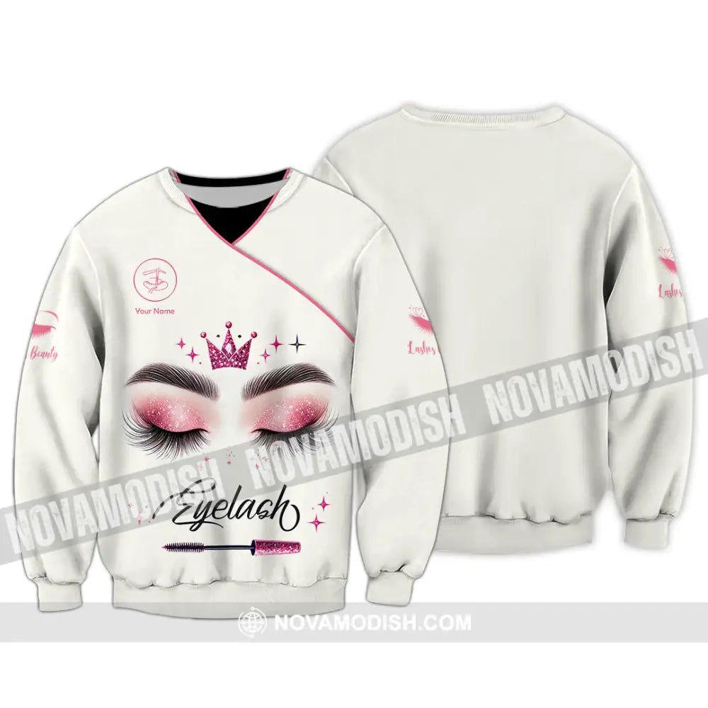 Unisex Shirt Custom Name Makeup Artist Eyelash Extension Beauty Salon T-Shirt Long Sleeve / S