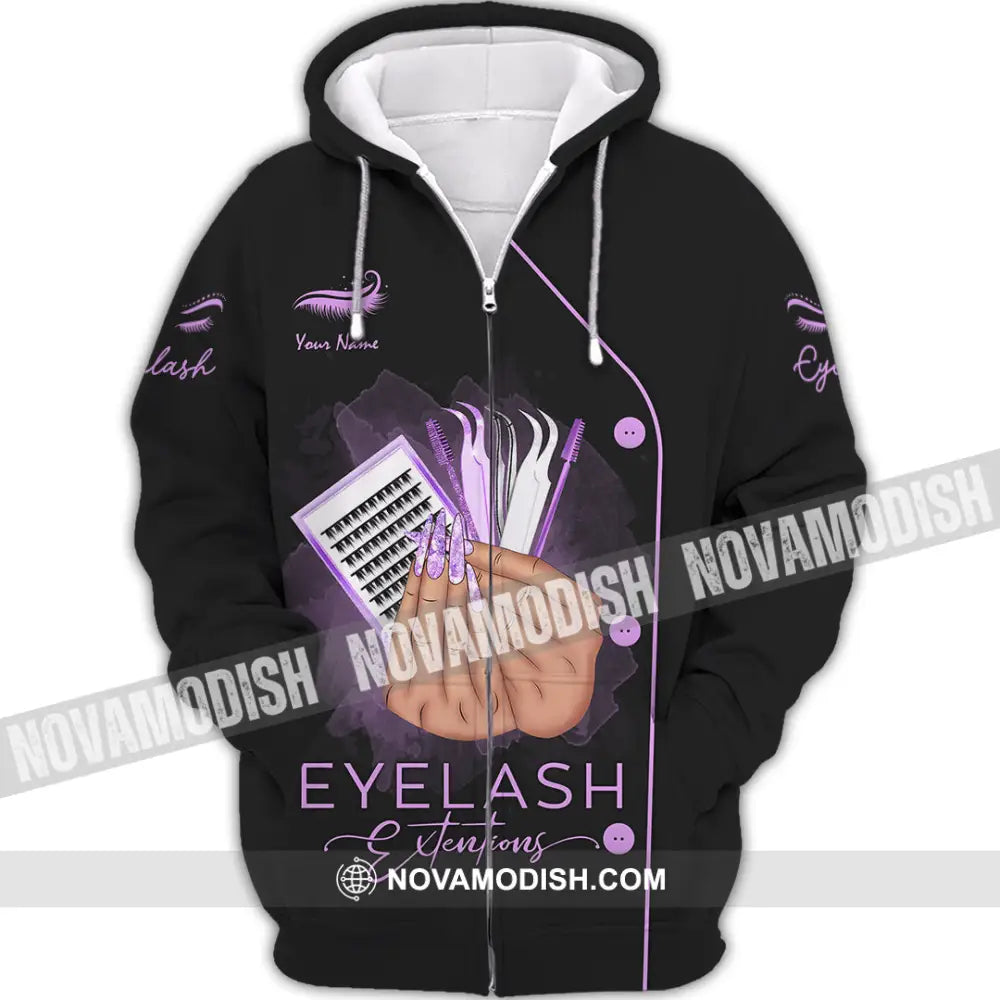 Unisex Shirt Custom Name Makeup Artist Eyelash Extension Beauty Salon T-Shirt Zipper Hoodie / S