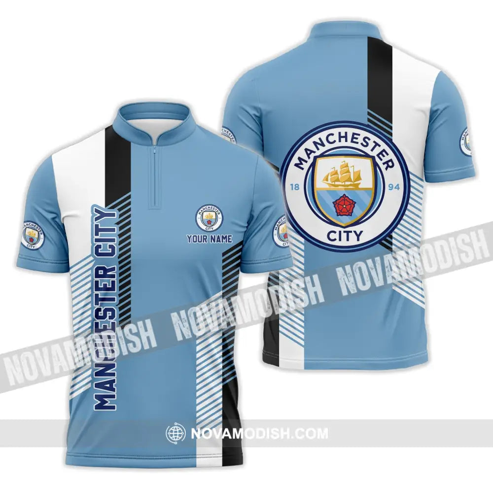 Unisex Shirt - Custom Name Manchester City Shirt Zipper Polo Shirt / S T-shirt