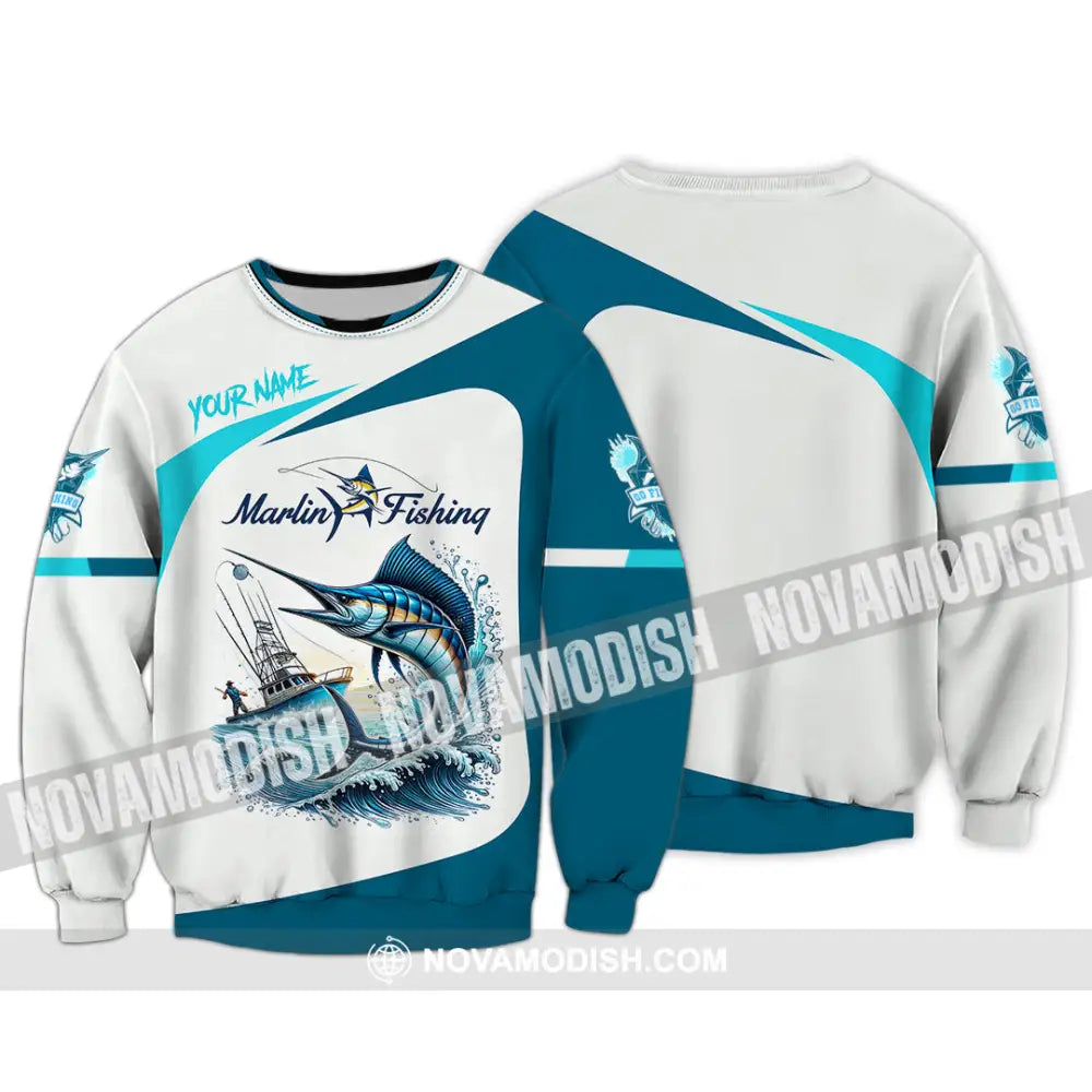 Unisex Shirt Custom Name Marlin Fishing Hoodie Polo Long Sleeve / S T-Shirt