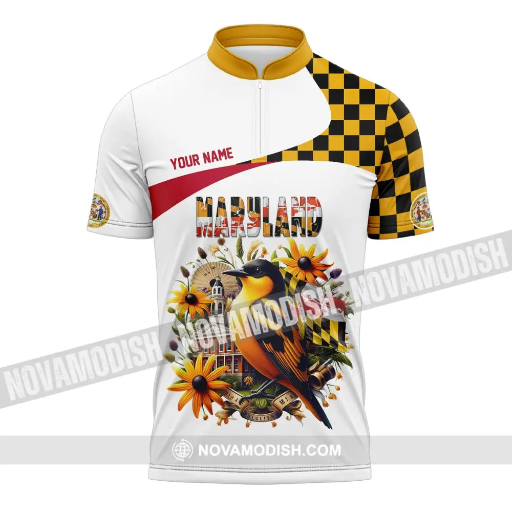 Unisex Shirt Custom Name Maryland Polo Long Sleeve Gift Zipper / S T-Shirt