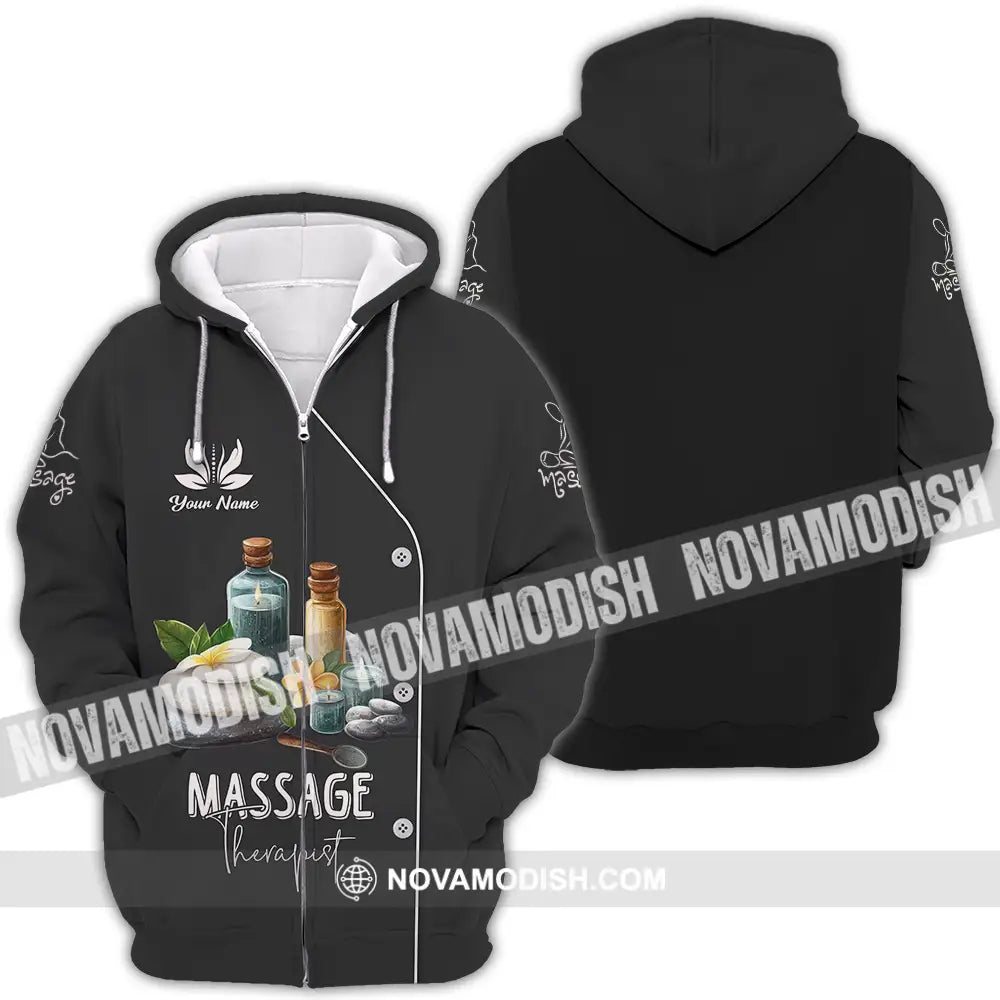 Unisex Shirt - Custom Name Massage Therapist Shirt Black Zipper Hoodie / S T-shirt