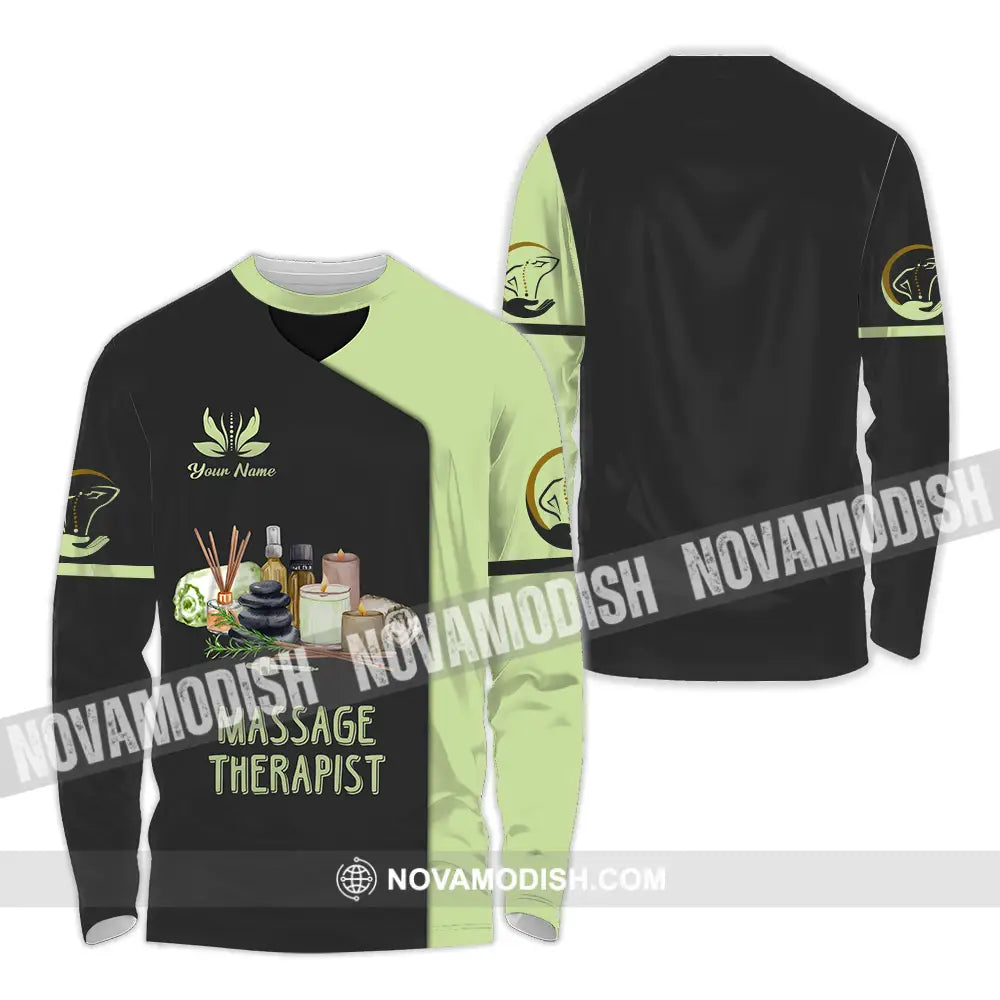 Unisex Shirt - Custom Name Massage Therapist Shirt Green Tea Long Sleeve Shirt / S T-shirt