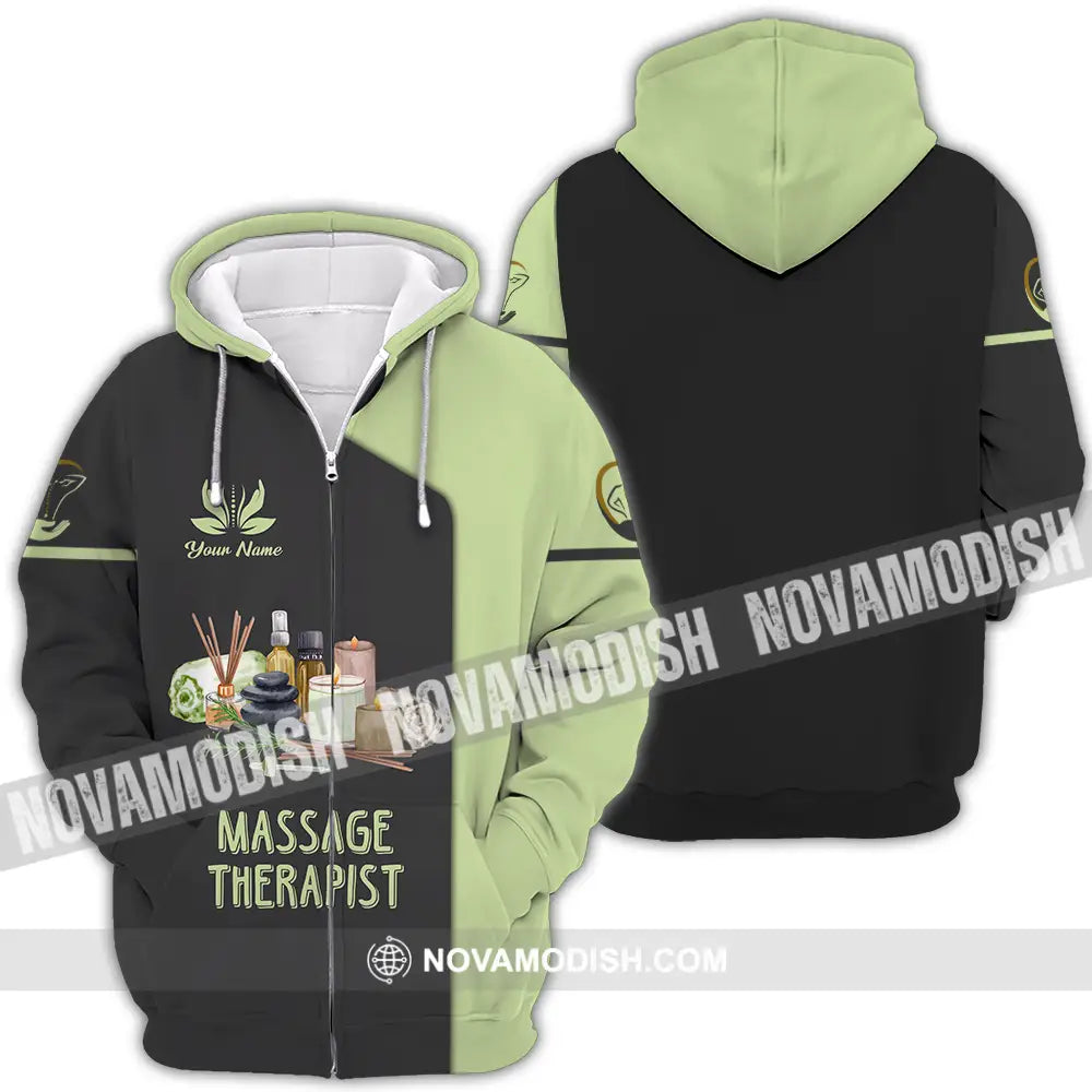 Unisex Shirt - Custom Name Massage Therapist Shirt Green Tea Zipper Hoodie / S T-shirt