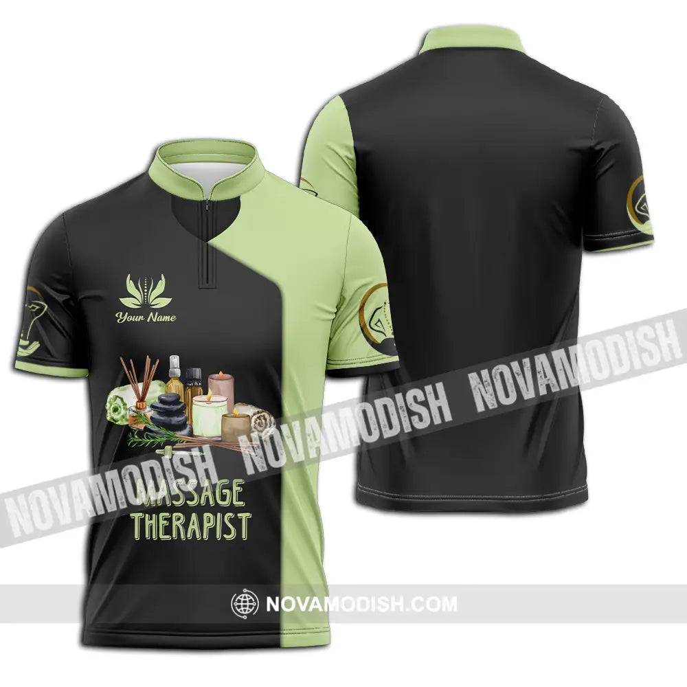 Unisex Shirt - Custom Name Massage Therapist Shirt Green Tea Zipper Polo Shirt / S T-shirt