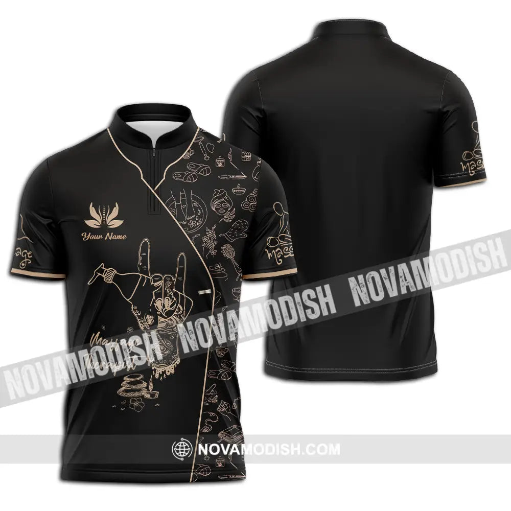 Unisex Shirt - Custom Name Massage Therapist Shirt Hand Zipper Polo Shirt / S T-shirt