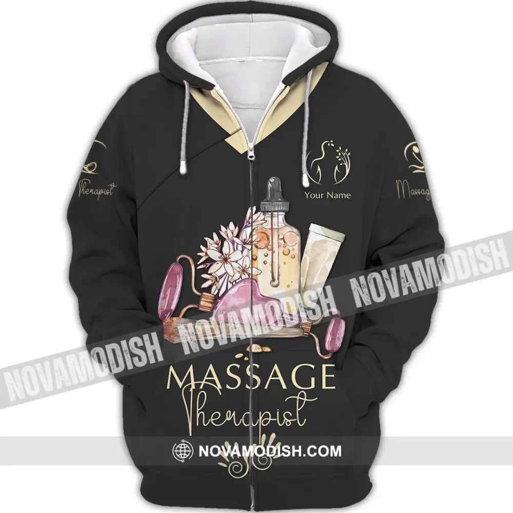 Unisex Shirt - Custom Name Massage Therapist Shirt Lemon Yellow Massage Tools Zipper Hoodie / S T-shirt