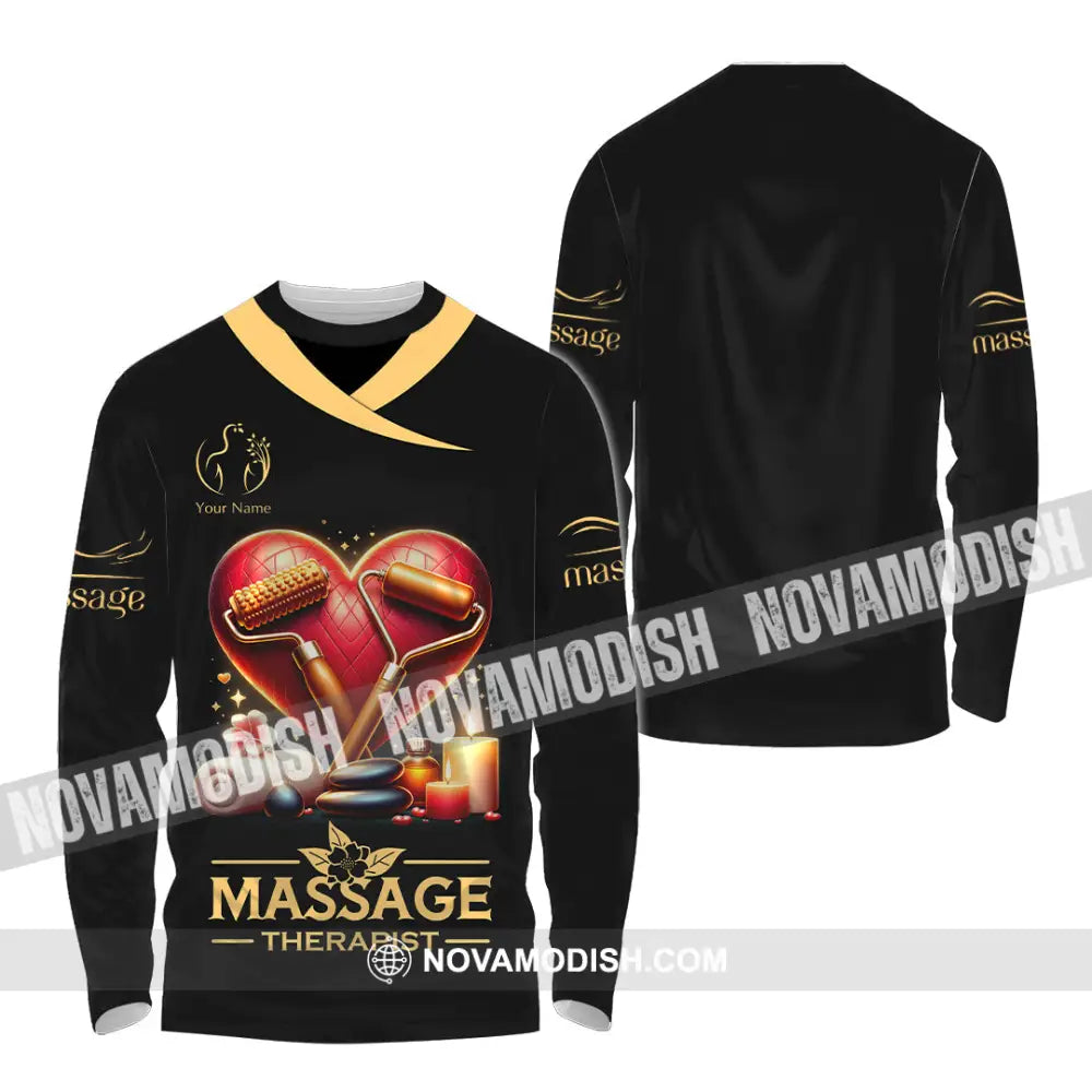 Unisex Shirt Custom Name Massage Therapist Long Sleeve Polo / S T-Shirt