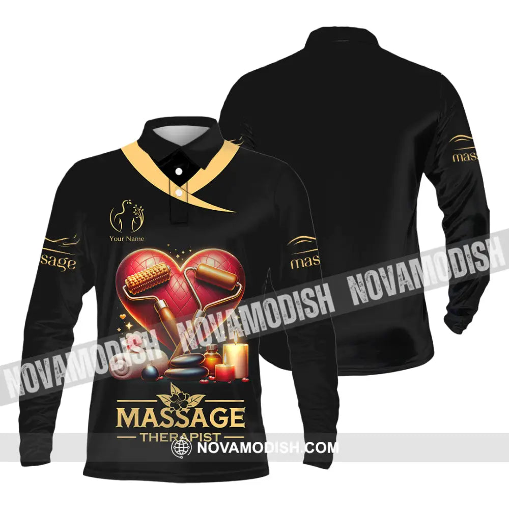 Unisex Shirt Custom Name Massage Therapist Long Sleeve Polo / S T-Shirt