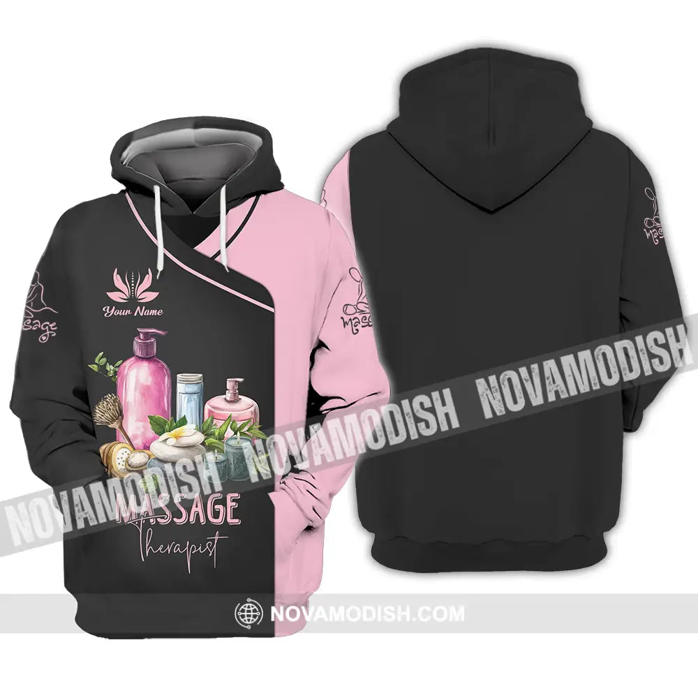 Unisex Shirt - Custom Name Massage Therapist Shirt Pink And Black Hoodie / S T-shirt