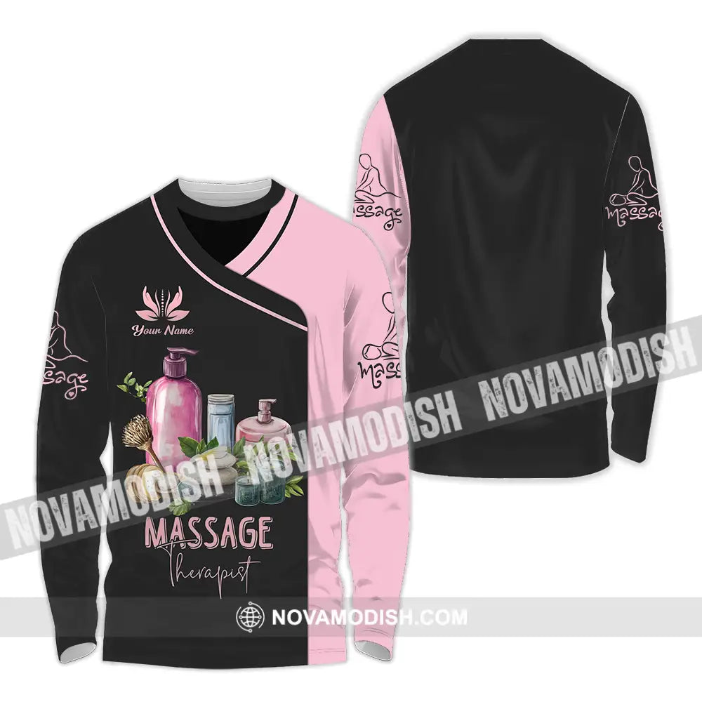 Unisex Shirt - Custom Name Massage Therapist Shirt Pink And Black Long Sleeve Shirt / S T-shirt