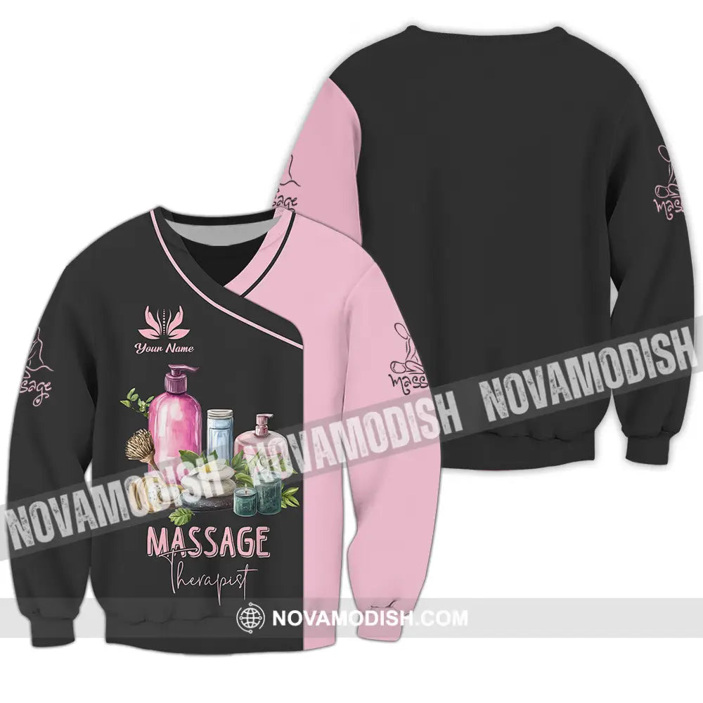 Unisex Shirt - Custom Name Massage Therapist Shirt Pink And Black Long Sleeve / S T-shirt