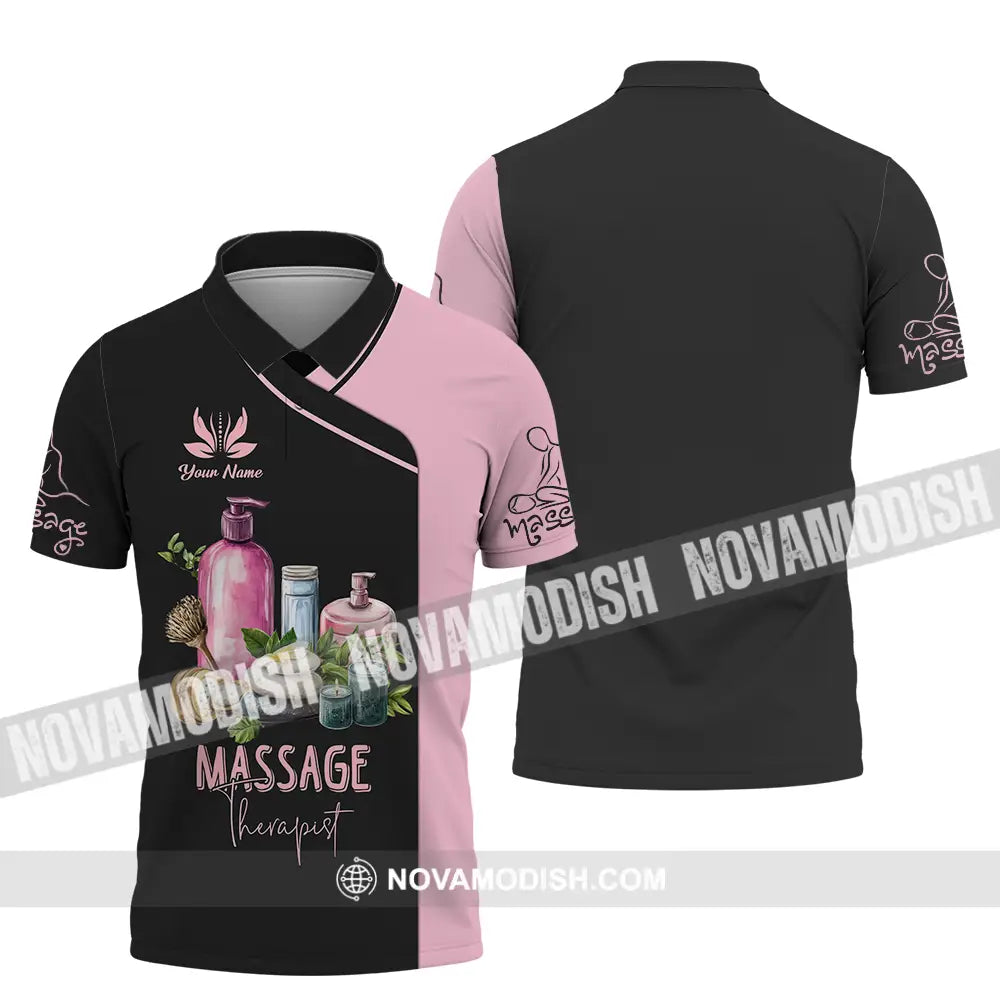 Unisex Shirt - Custom Name Massage Therapist Shirt Pink And Black Polo Shirt / S T-shirt