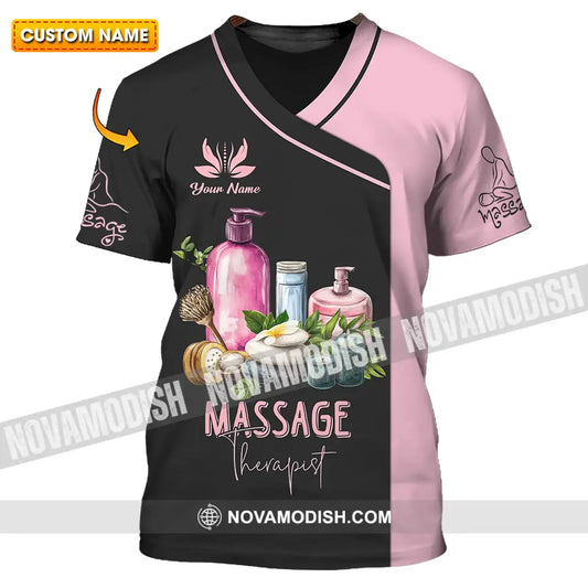 Unisex Shirt - Custom Name Massage Therapist Shirt Pink And Black T-shirt