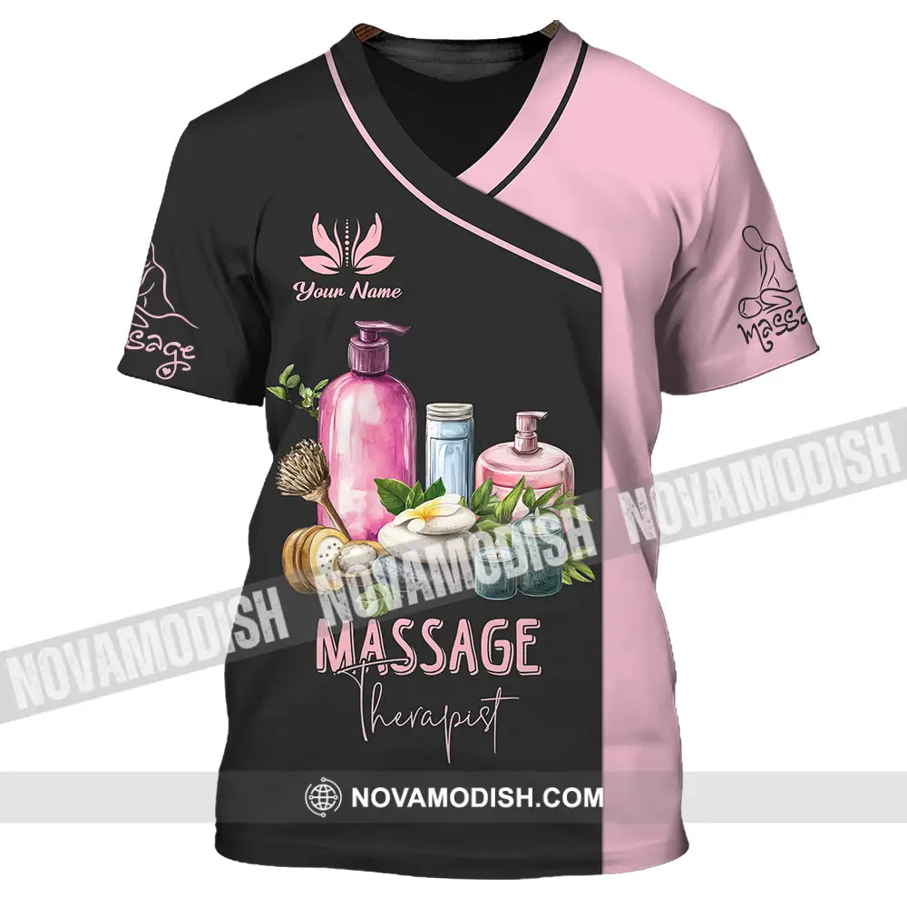 Unisex Shirt - Custom Name Massage Therapist Shirt Pink And Black T-Shirt / S T-shirt
