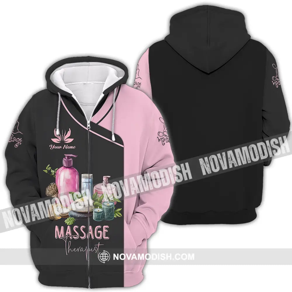 Unisex Shirt - Custom Name Massage Therapist Shirt Pink And Black Zipper Hoodie / S T-shirt