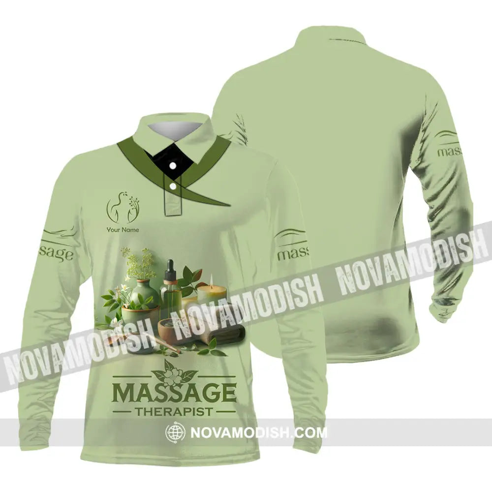 Unisex Shirt Custom Name Massage Therapist Polo Long Sleeve / S T-Shirt