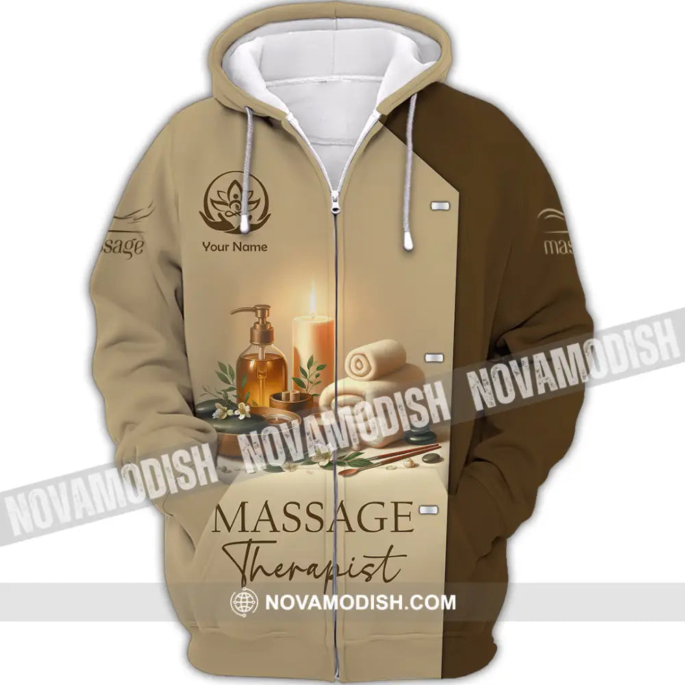 Unisex Shirt Custom Name Massage Therapist Polo Long Sleeve Zipper Hoodie / S T-Shirt