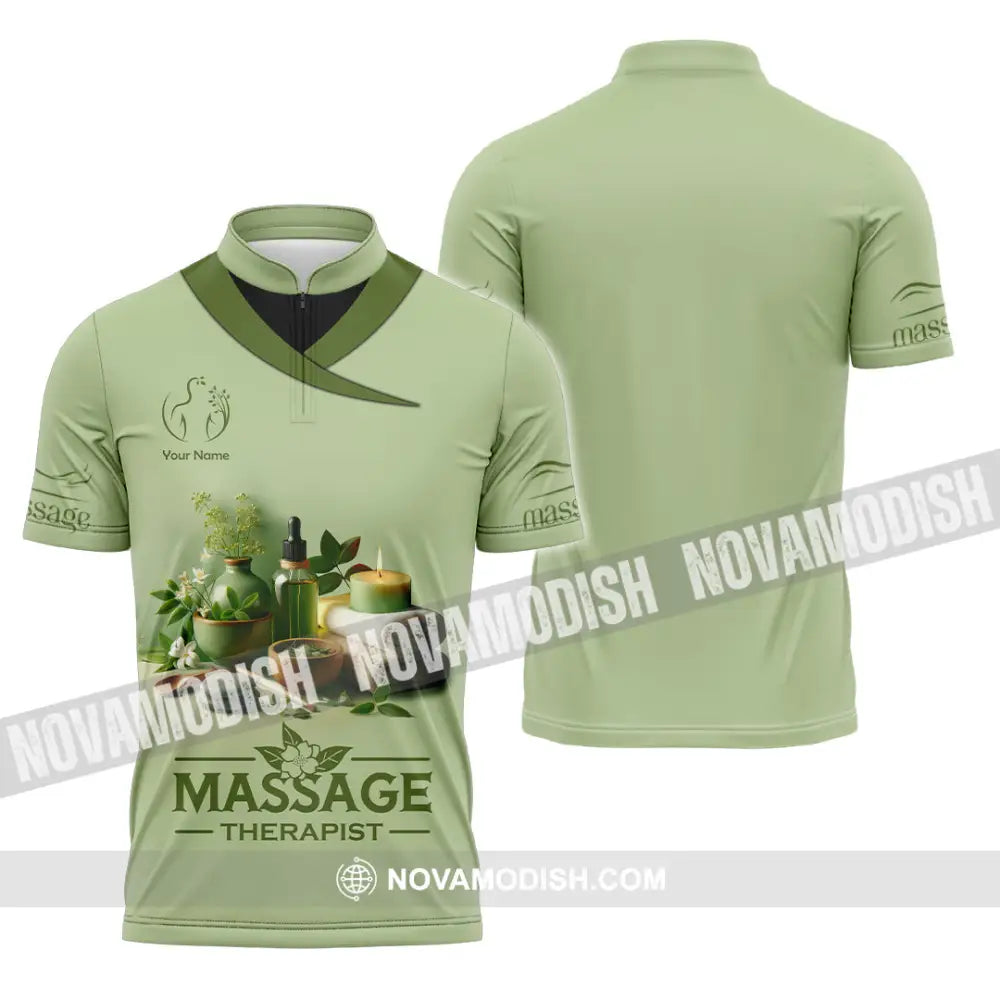 Unisex Shirt Custom Name Massage Therapist Polo Long Sleeve Zipper / S T-Shirt