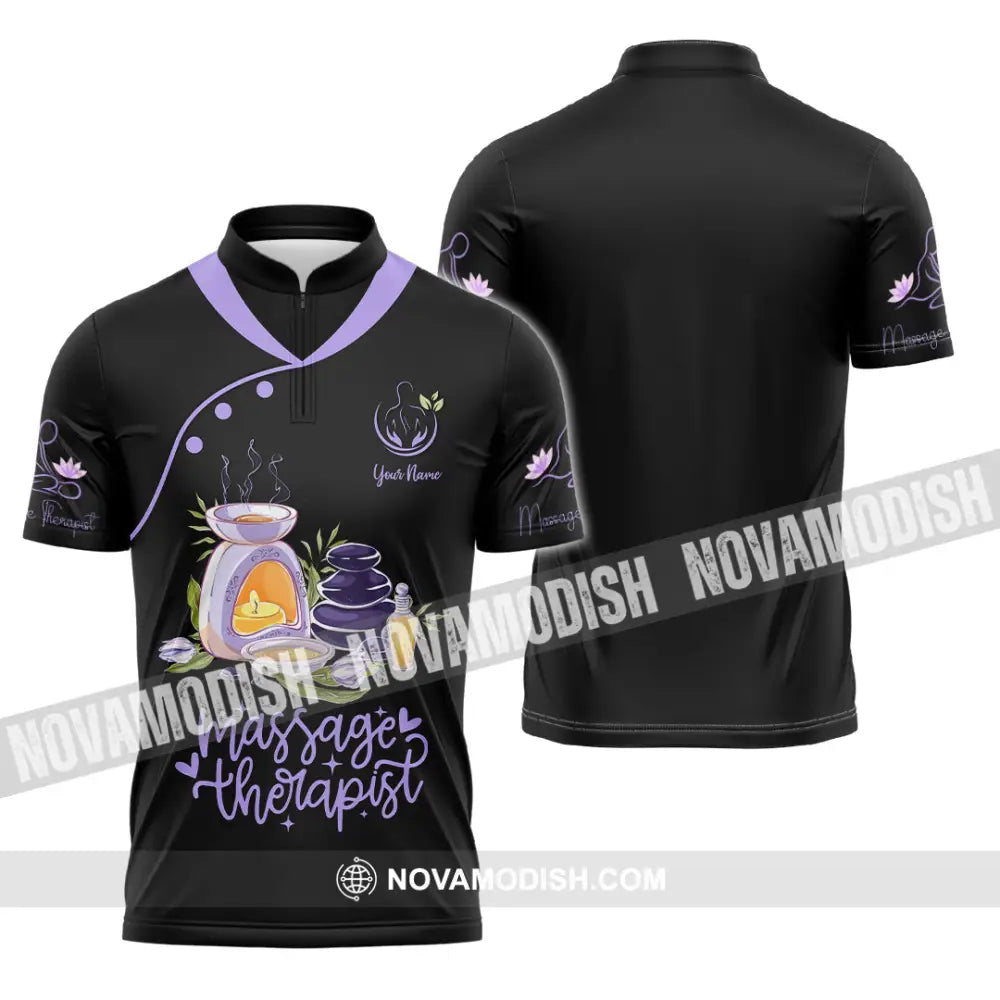 Unisex Shirt - Custom Name Massage Therapist Shirt Purple Massage Tools Zipper Polo Shirt / S T-shirt