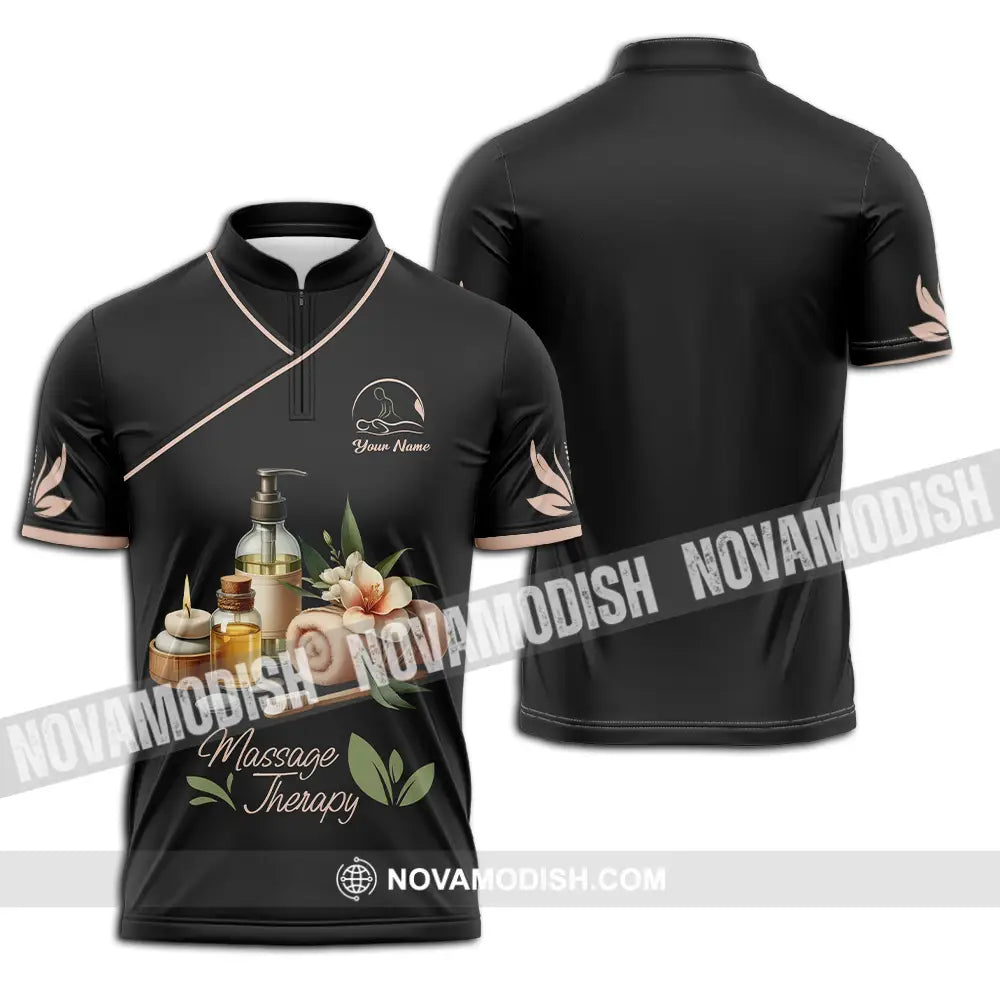 Unisex Shirt - Custom Name Massage Therapist Shirt Massage Tools Zipper Polo Shirt / S T-shirt