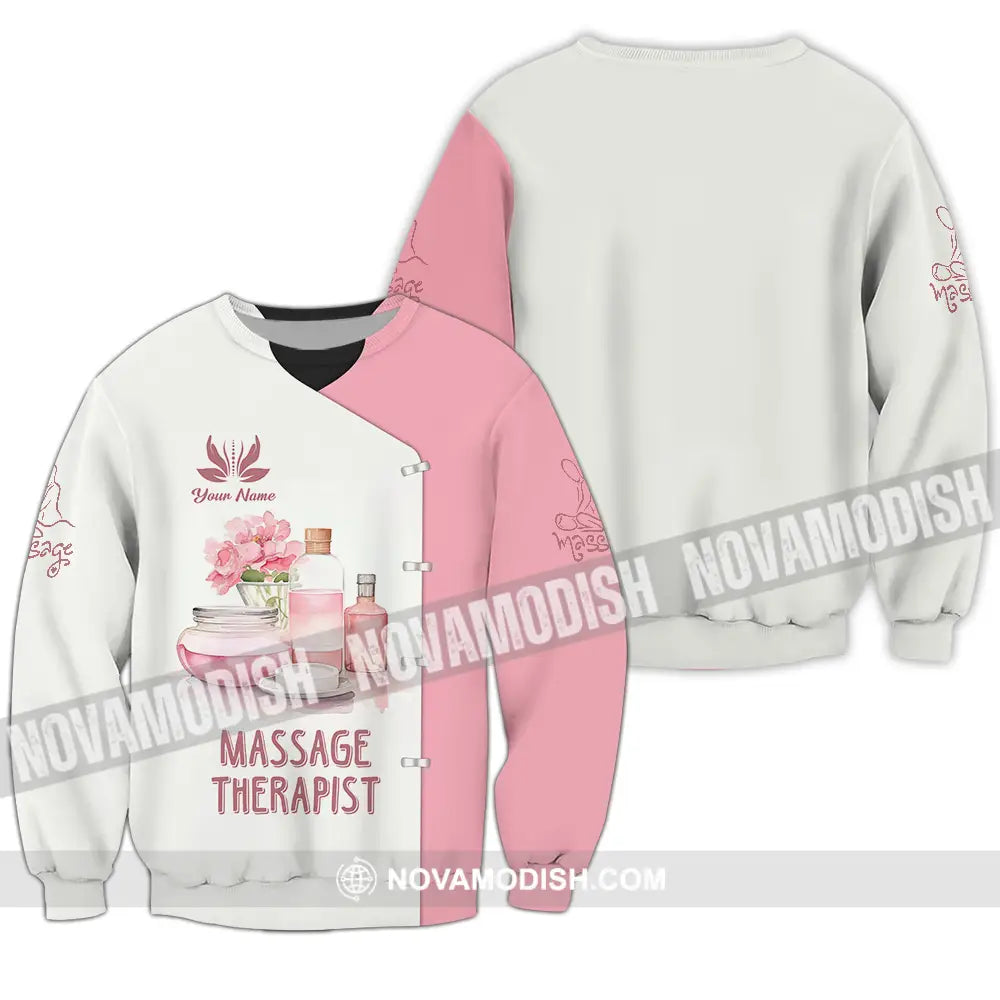 Unisex Shirt - Custom Name Massage Therapist Shirt White And Light Pink Long Sleeve / S T-shirt