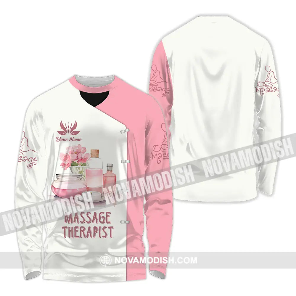 Unisex Shirt - Custom Name Massage Therapist Shirt White And Light Pink Long Sleeve Shirt / S T-shirt